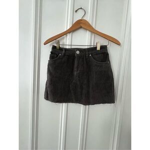 BDG dark gray/brown wide ribbed corduroy mini skirt raw hem XS